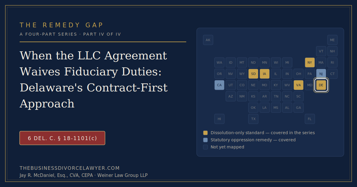 Delaware highlighted, fiduciary duty waiver under 6 Del. C. § 18-1101(c)